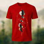 Mystical Geometric Planet Soft Cotton T-Shirt Red