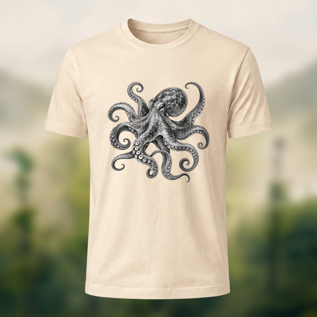 DTG Vintage Marine Illustration Combed Cotton T-Shirt Beige