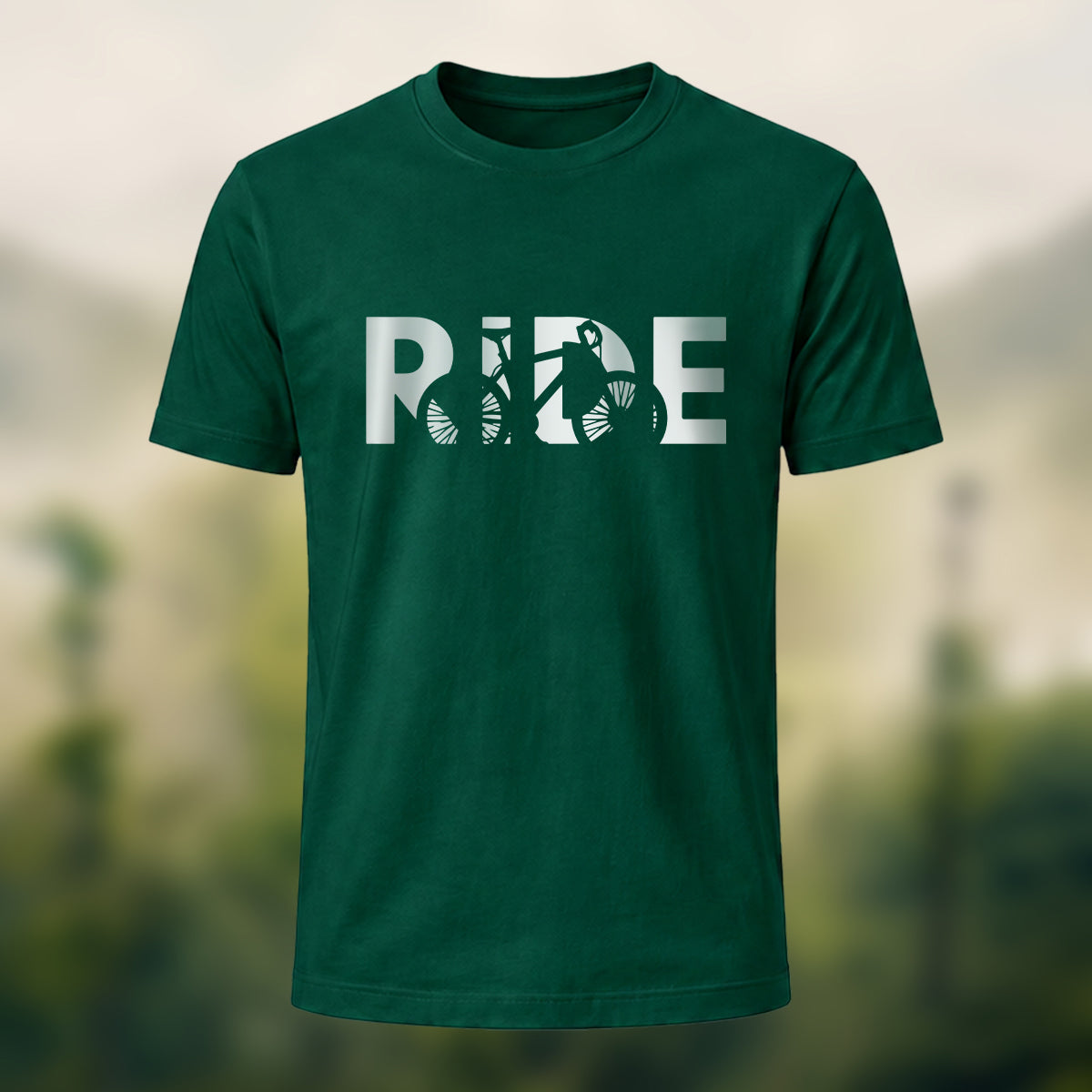 Cyclist Silhouette Printed Casual Cotton T-Shirt Forest Green