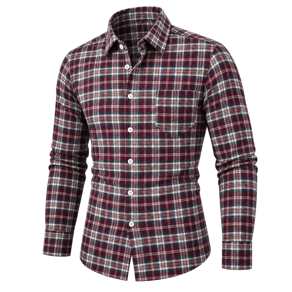 Retro Casual Plaid Long Sleeve Button-Down Shirt 02