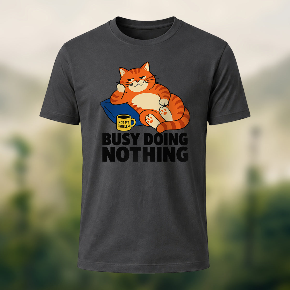 Laid-Back Cozy Cat Soft Cotton T-Shirt Charcoal