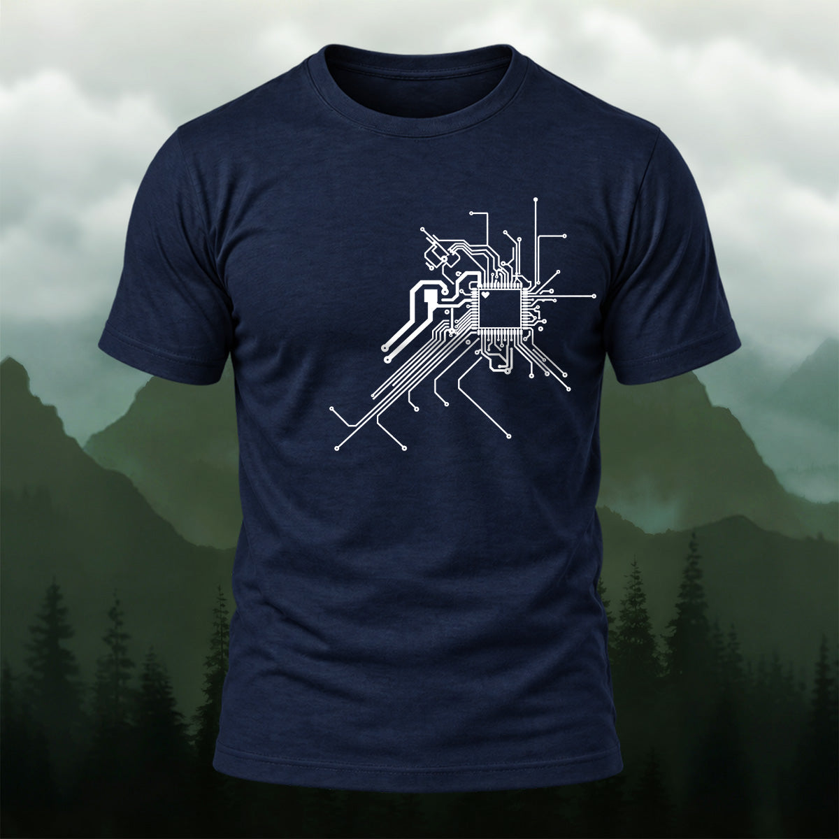 Clean Tech Microchip Soft Cotton T-Shirt Navy