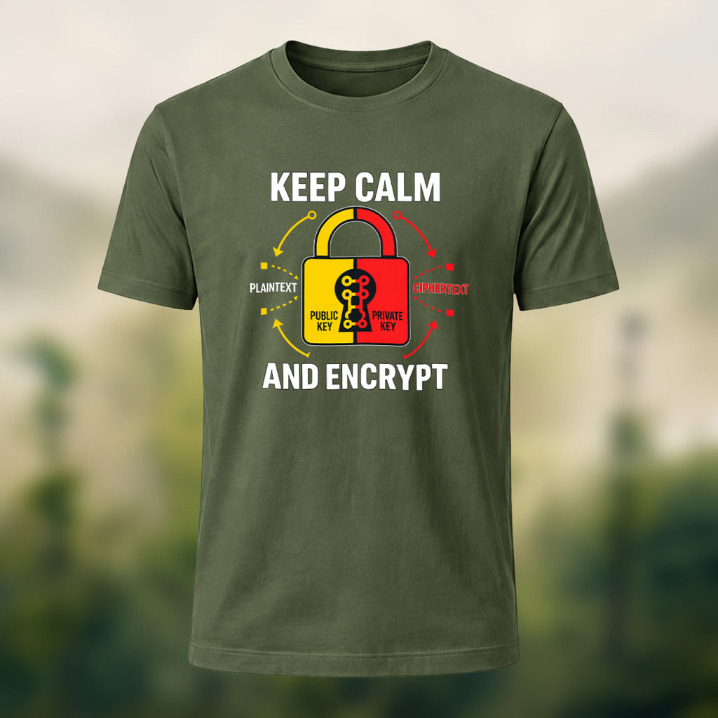 Keep Calm And Encrypt Print Casual Cotton T-Shirt Olive Green