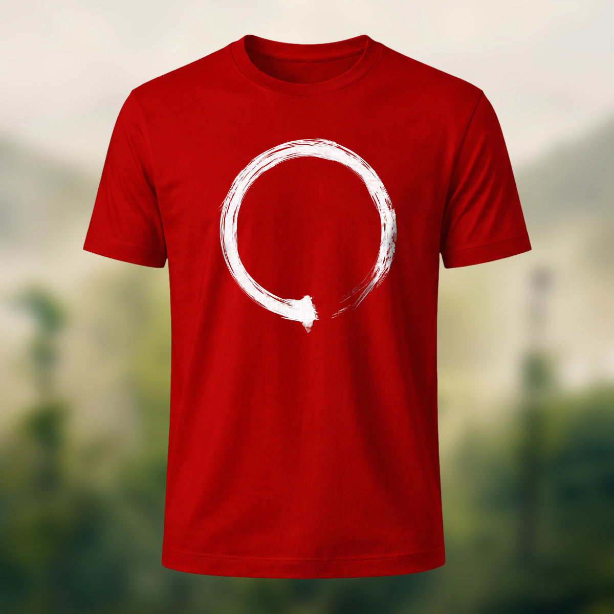 Minimalist Hand-Drawn Circle Soft Cotton T-Shirt Red