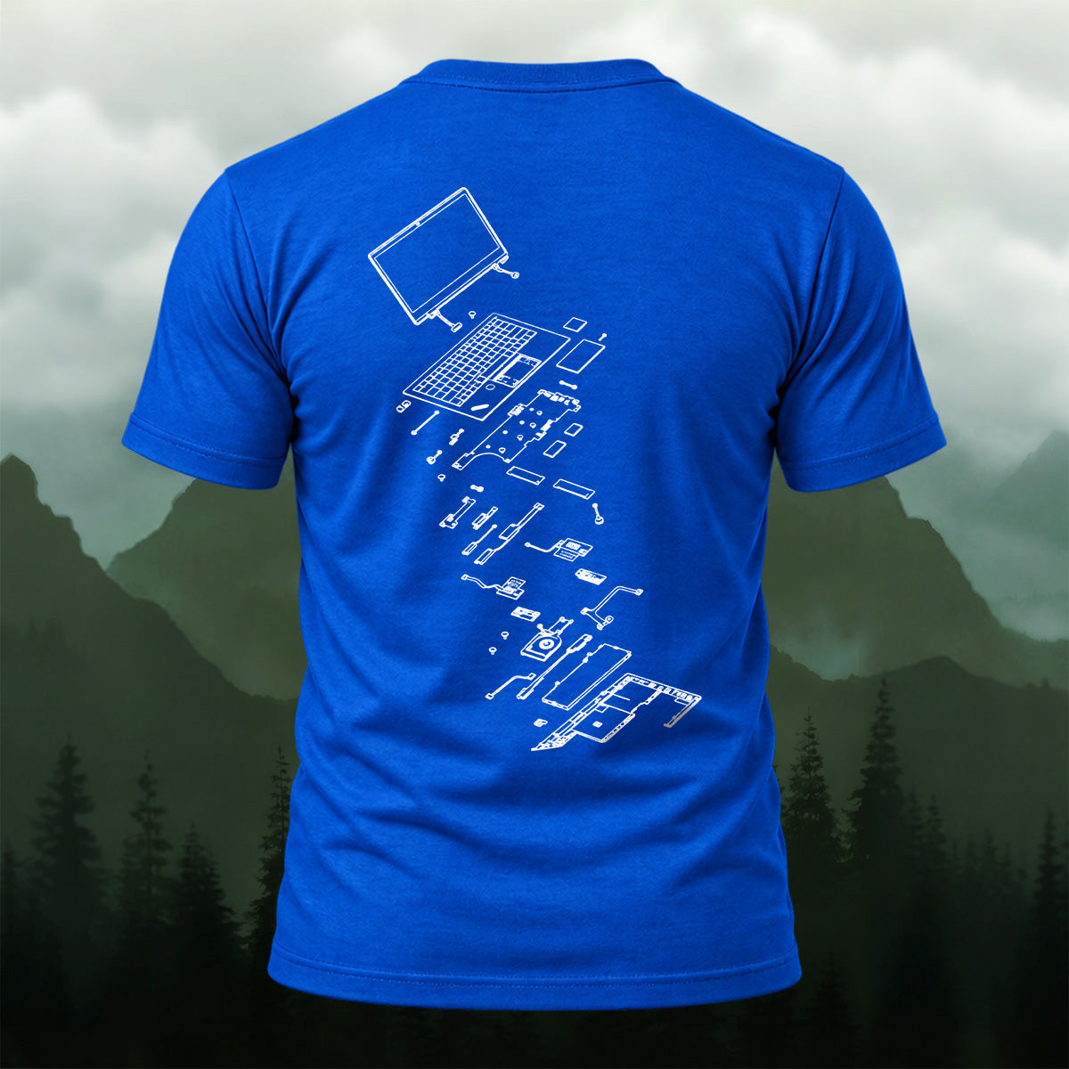 Technical Exploded View Soft Cotton T-Shirt Royal Blue