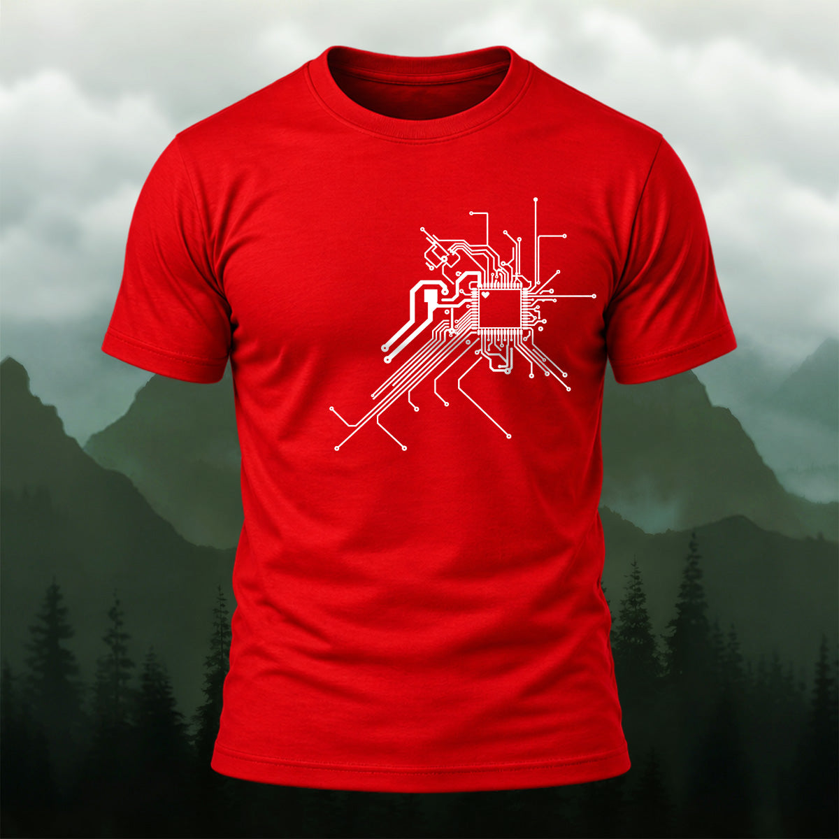 Clean Tech Microchip Soft Cotton T-Shirt Red
