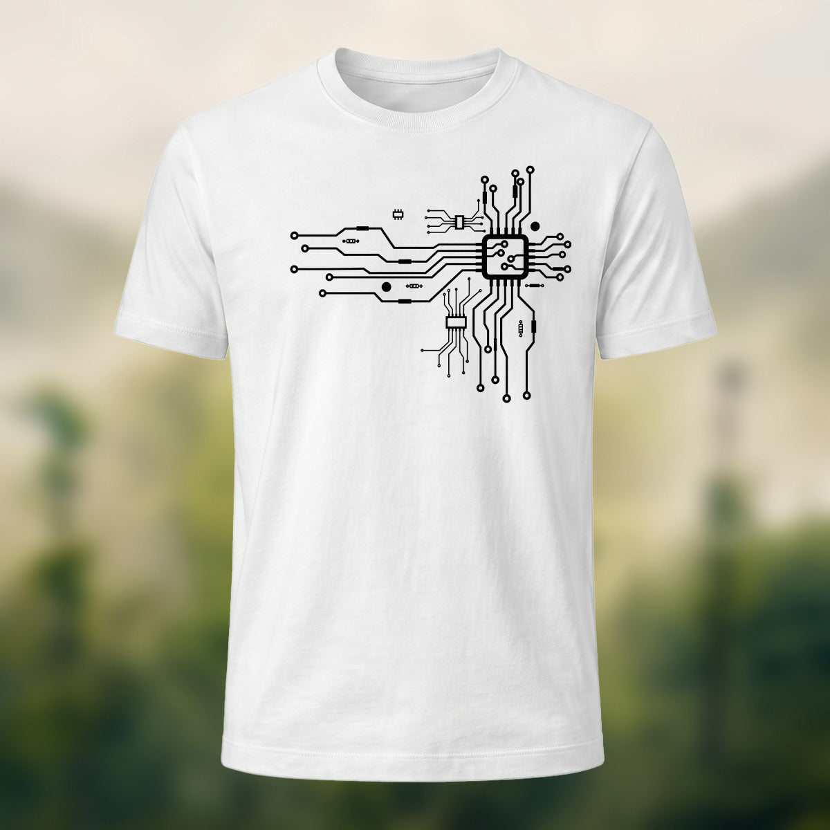 Modern Technical Circuit Premium Cotton T-Shirt White
