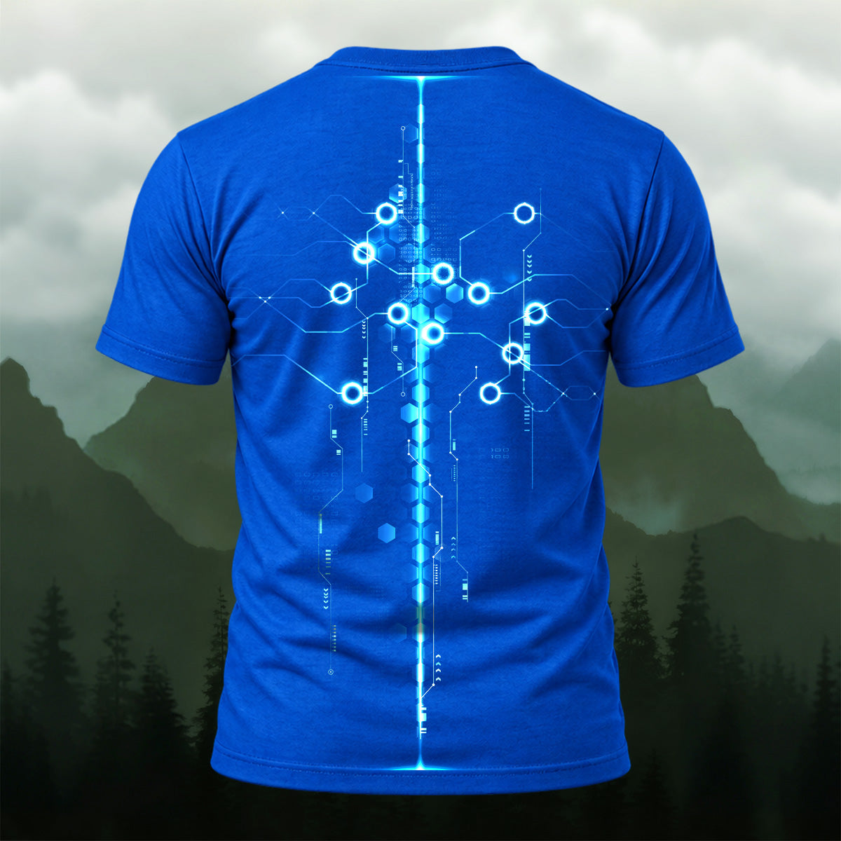 Futuristic Digital Circuit Print T-Shirt Royal Blue