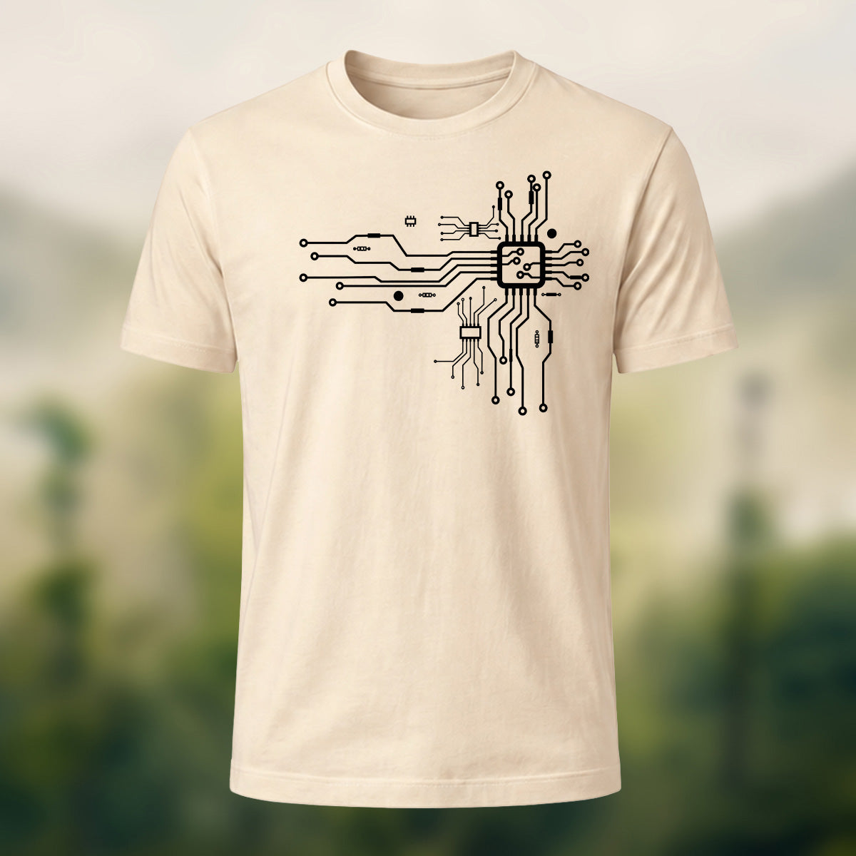 Modern Technical Circuit Premium Cotton T-Shirt Beige