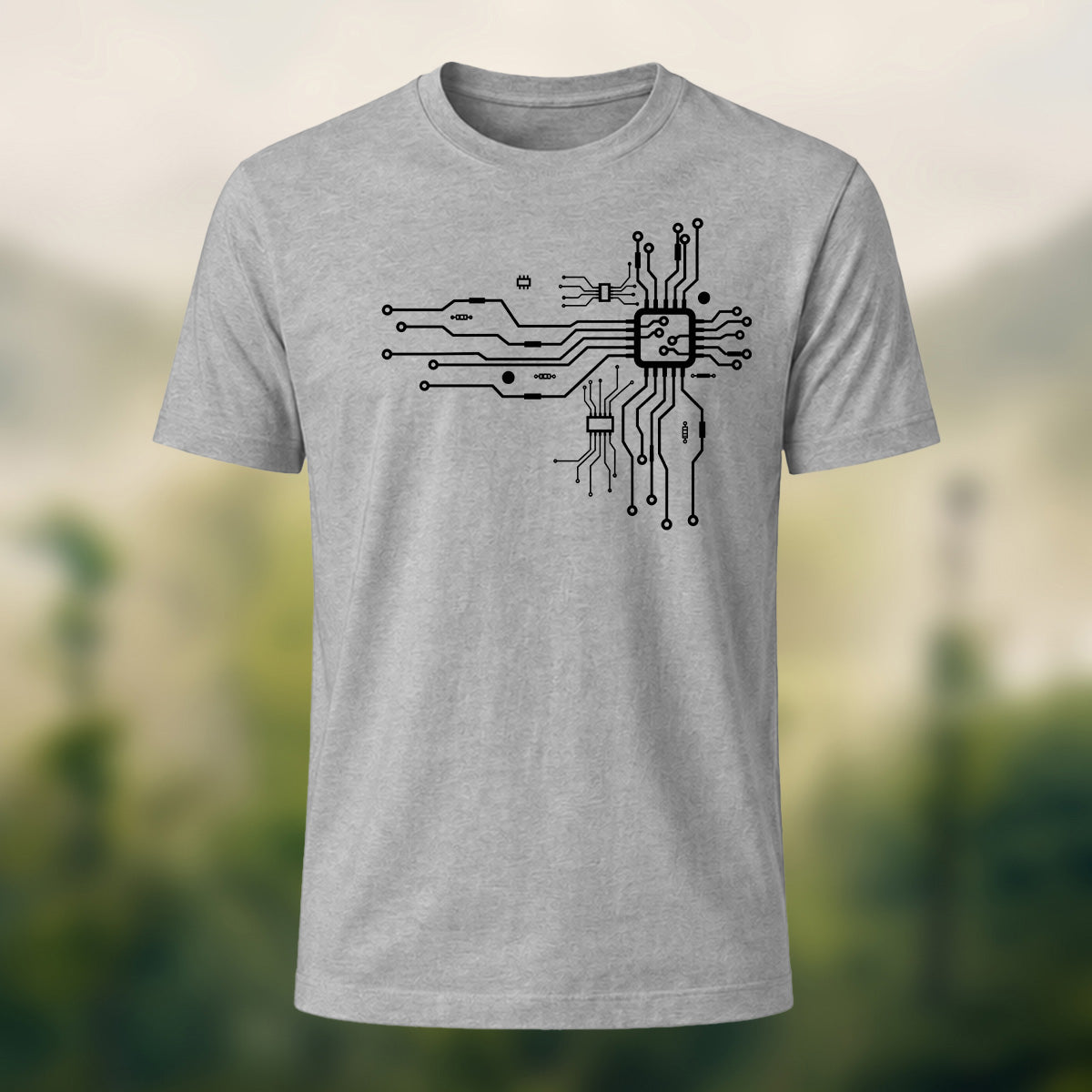 Modern Technical Circuit Premium Cotton T-Shirt Heather Grey