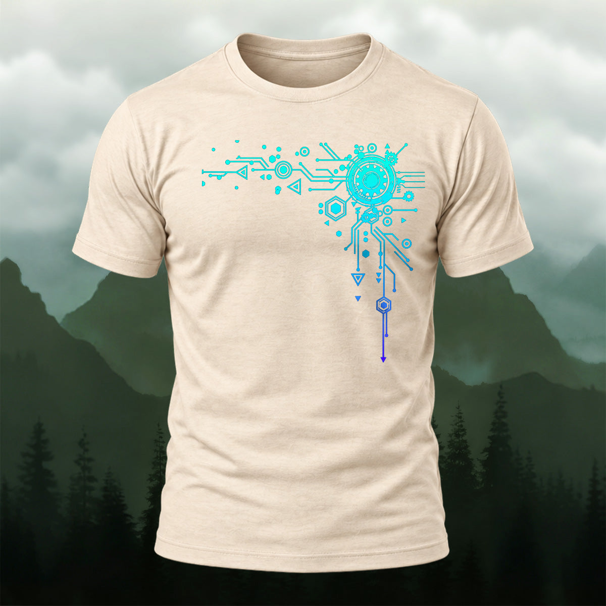 Modern Digital Interface Cotton T-Shirt Beige
