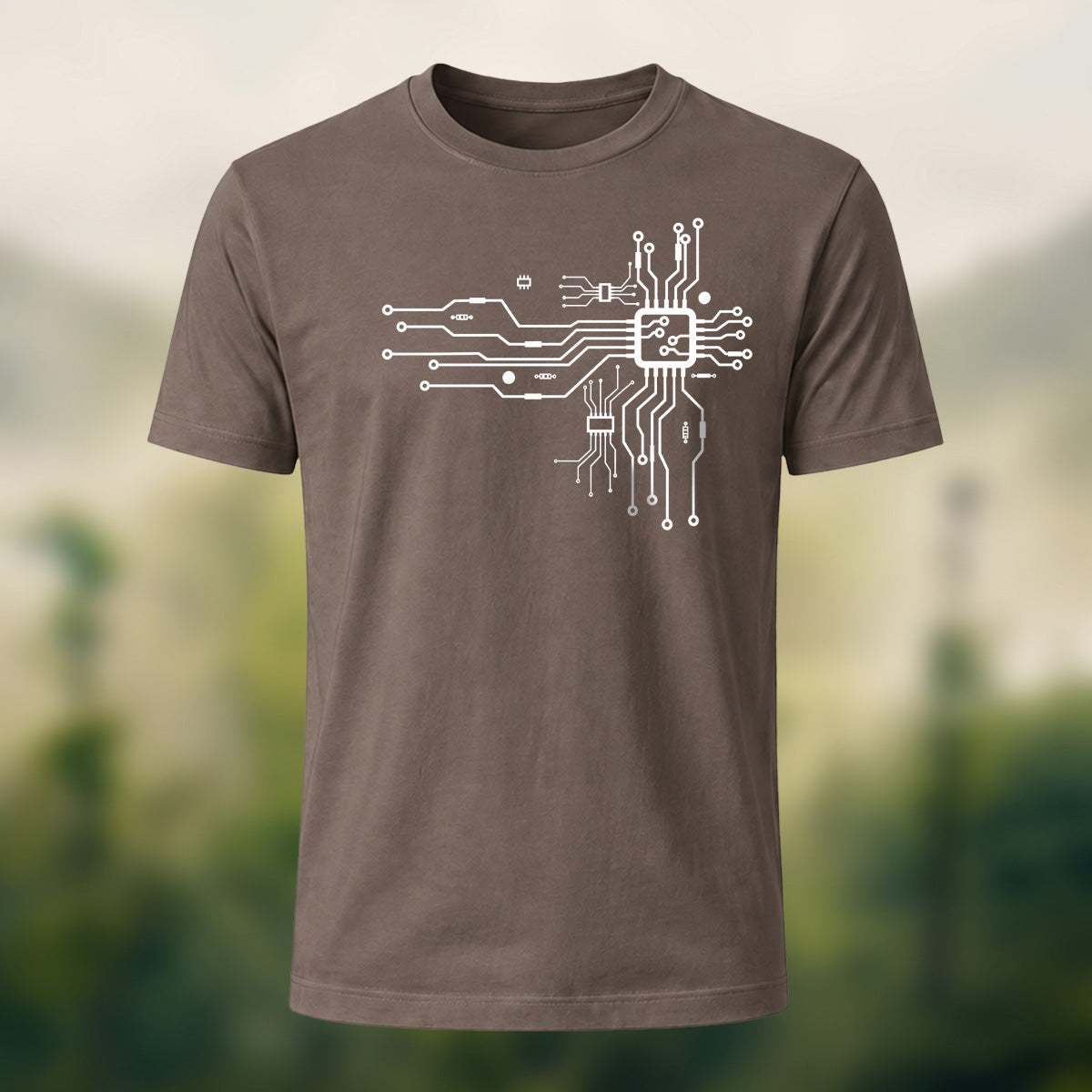 Modern Technical Circuit Premium Cotton T-Shirt Coffee