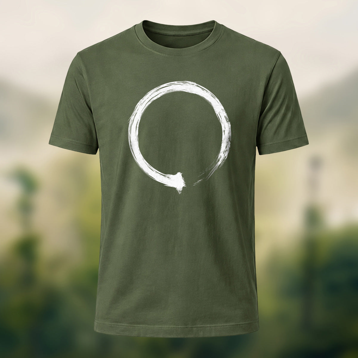 Minimalist Hand-Drawn Circle Soft Cotton T-Shirt Olive Green