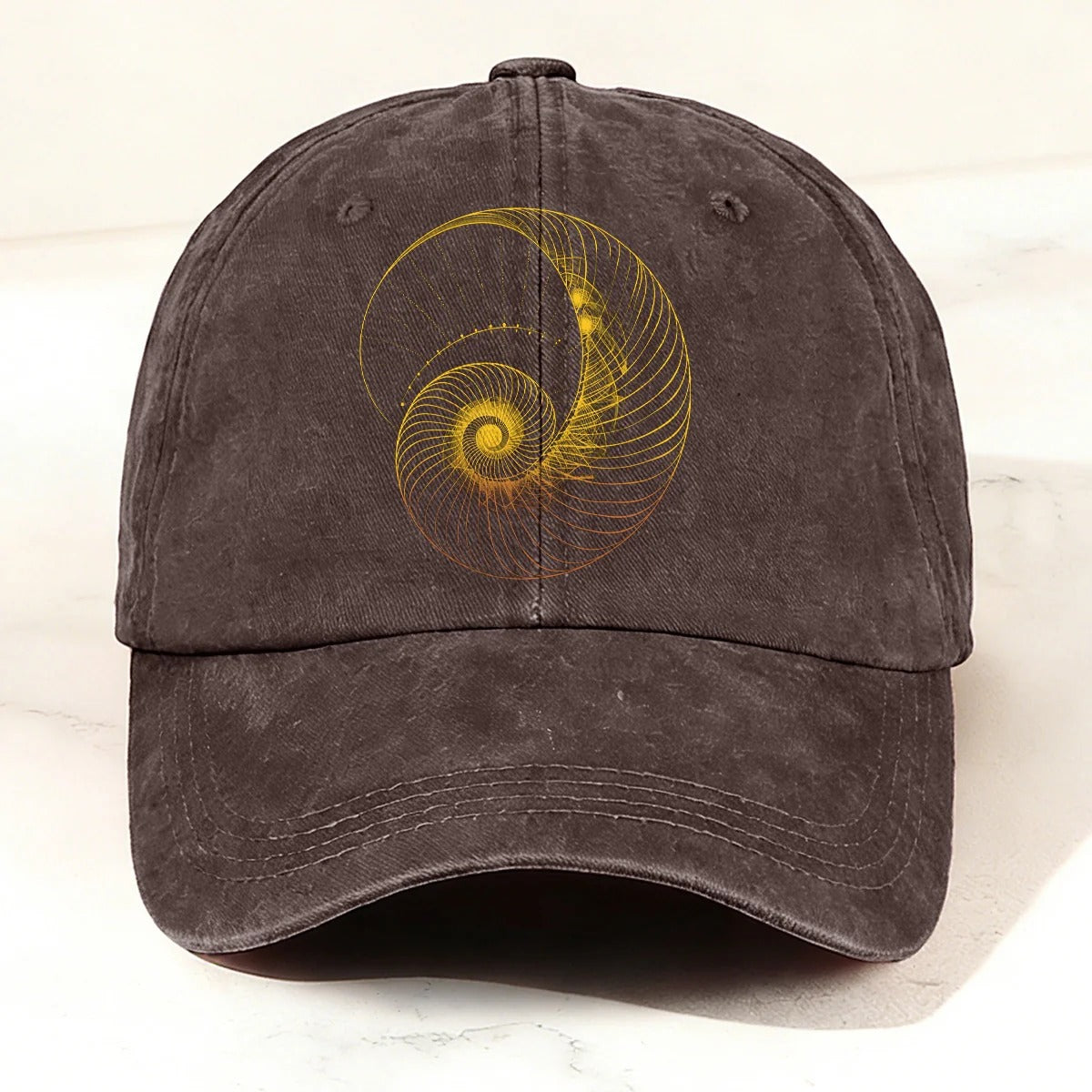 Modern Abstract Geometric Spiral Baseball Cap Brown