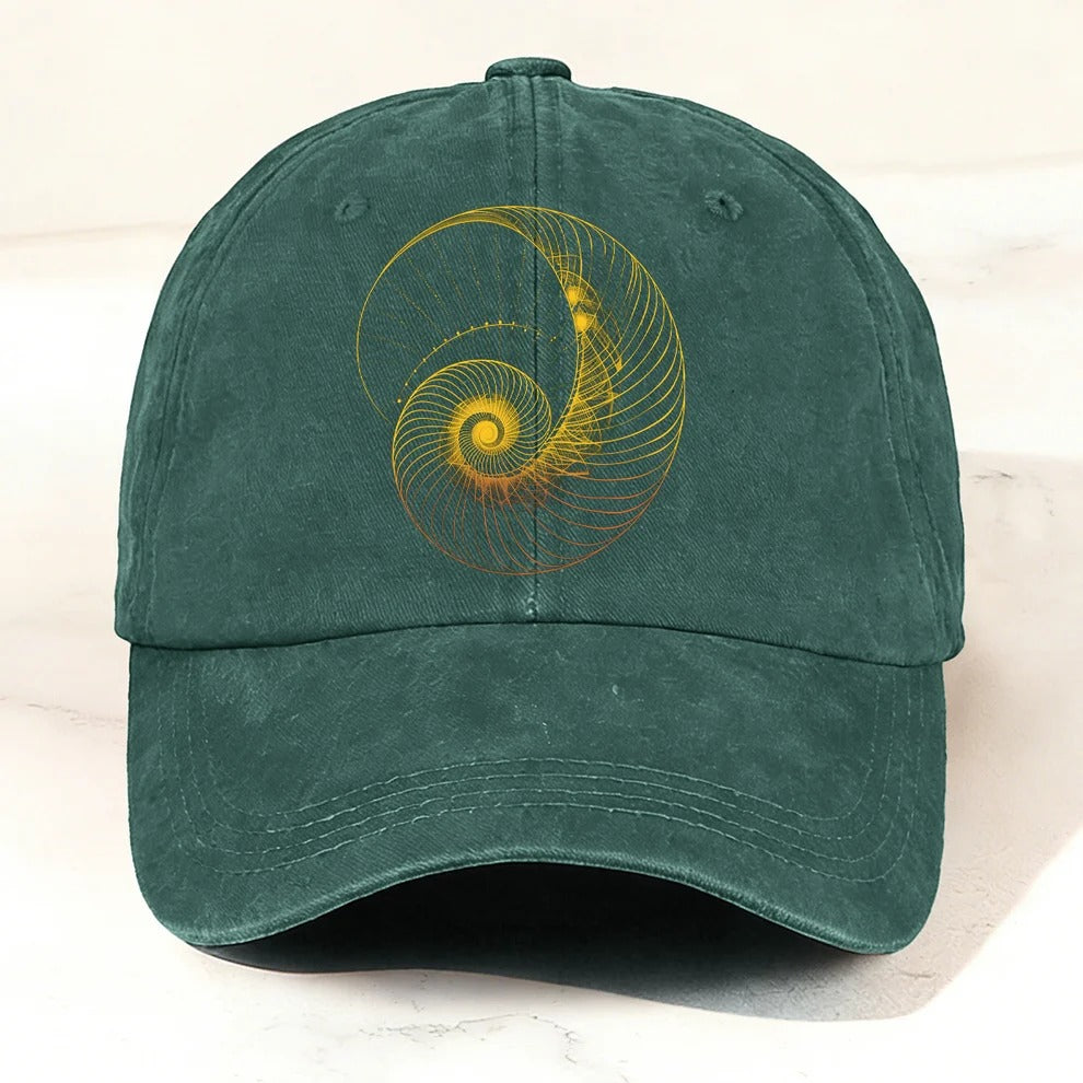 Modern Abstract Geometric Spiral Baseball Cap Dark Green