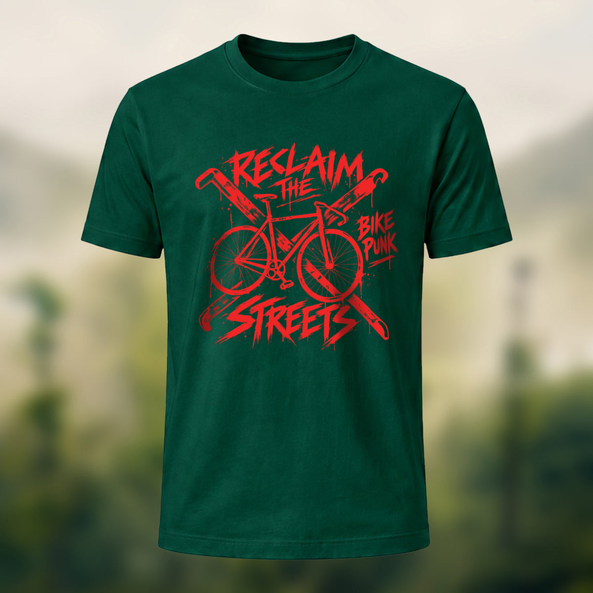 Vintage Punk Cycling Combed Cotton T-Shirt Forest Green