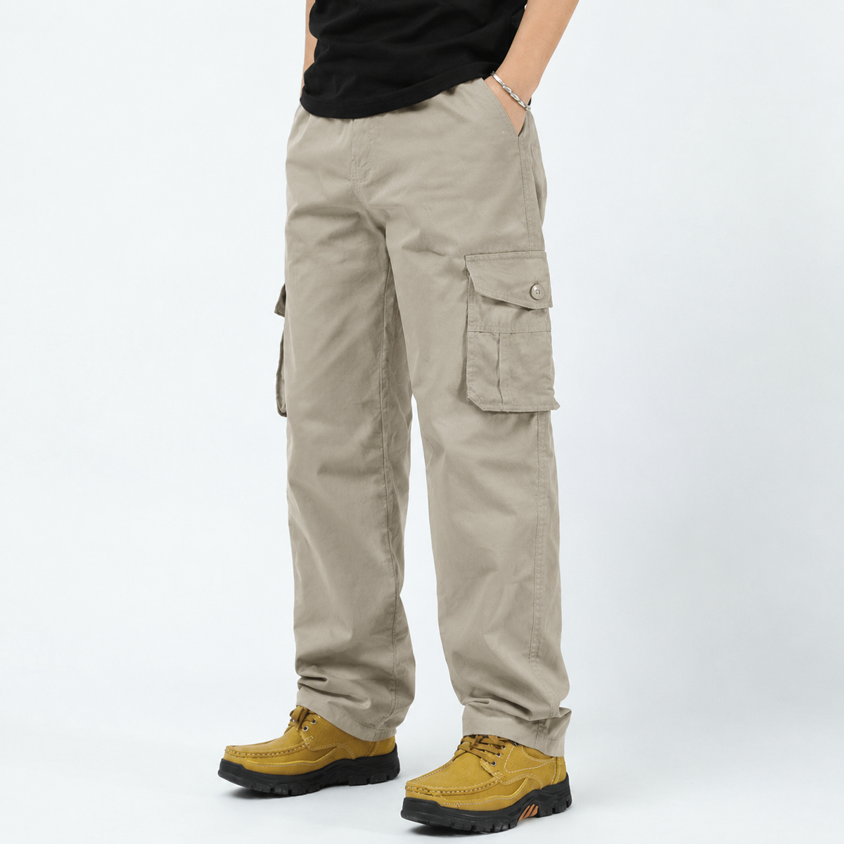 Classic Multi-Pocket Premium Cotton Pants Beige