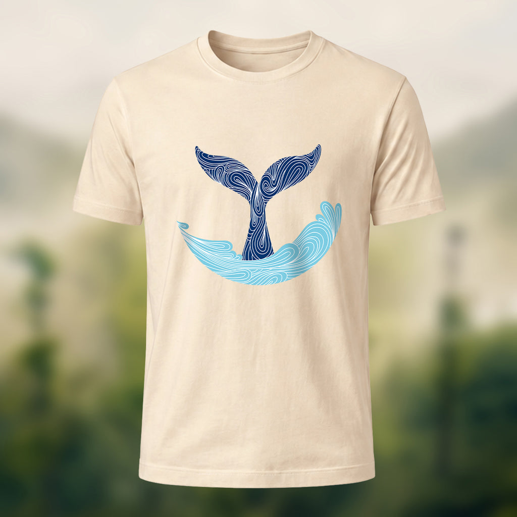 Minimalist Fluid Whale Tail Premium Cotton Tee Beige