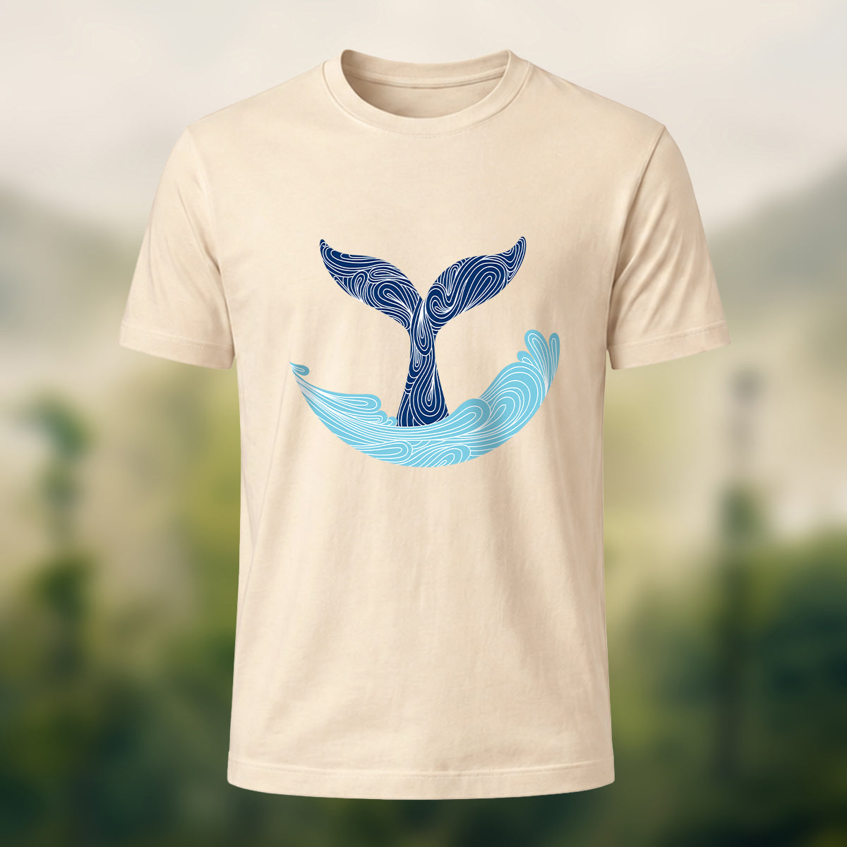 Minimalist Fluid Whale Tail Premium Cotton Tee Beige