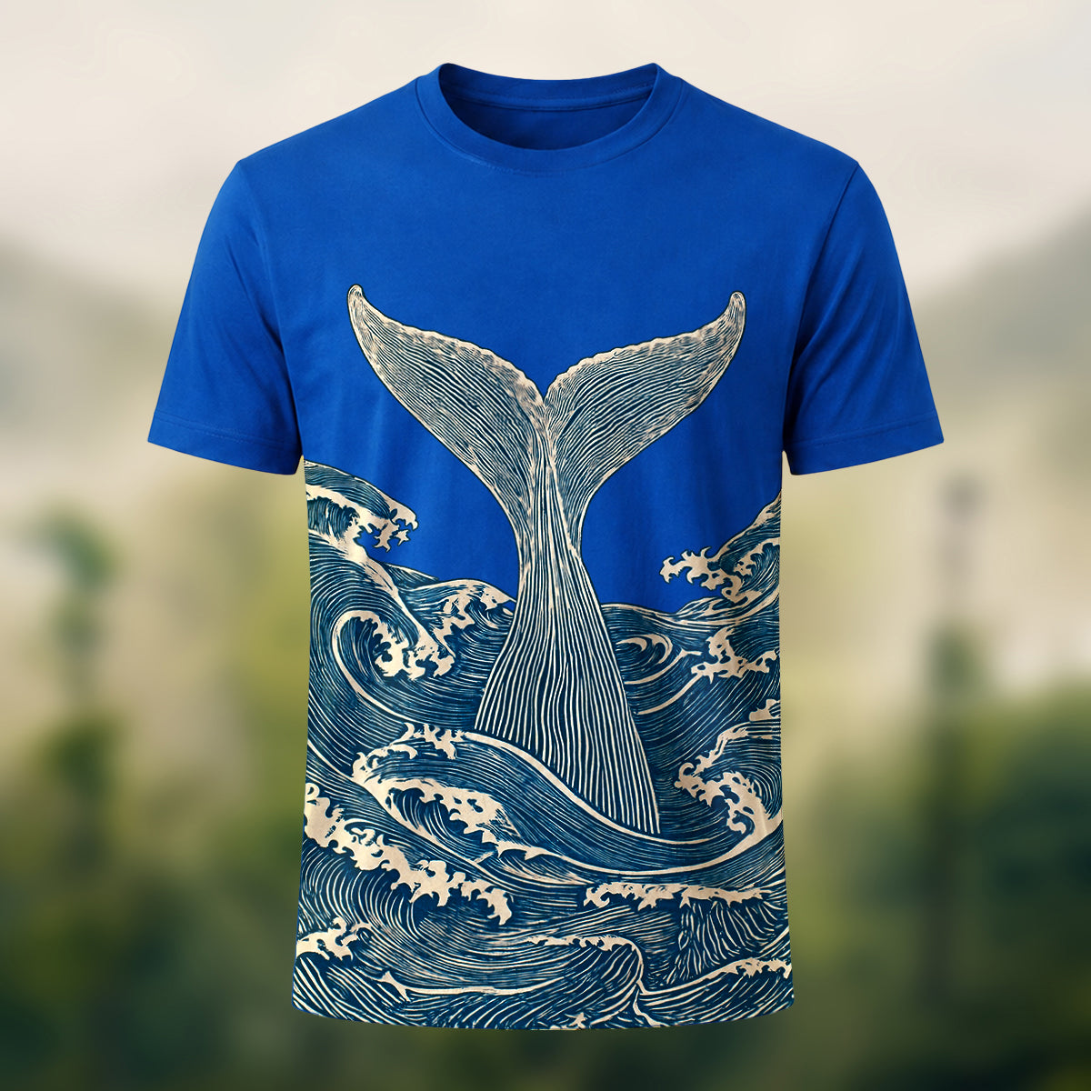 Vintage Sculptural Whale Tail Tee Royal Blue