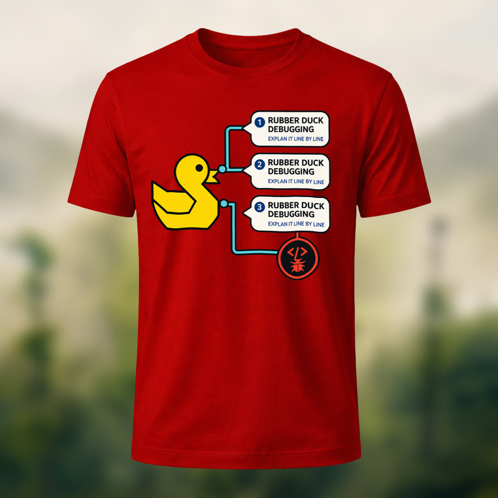 Rubber Duck Debugging Print Casual Soft Cotton T-Shirt Red