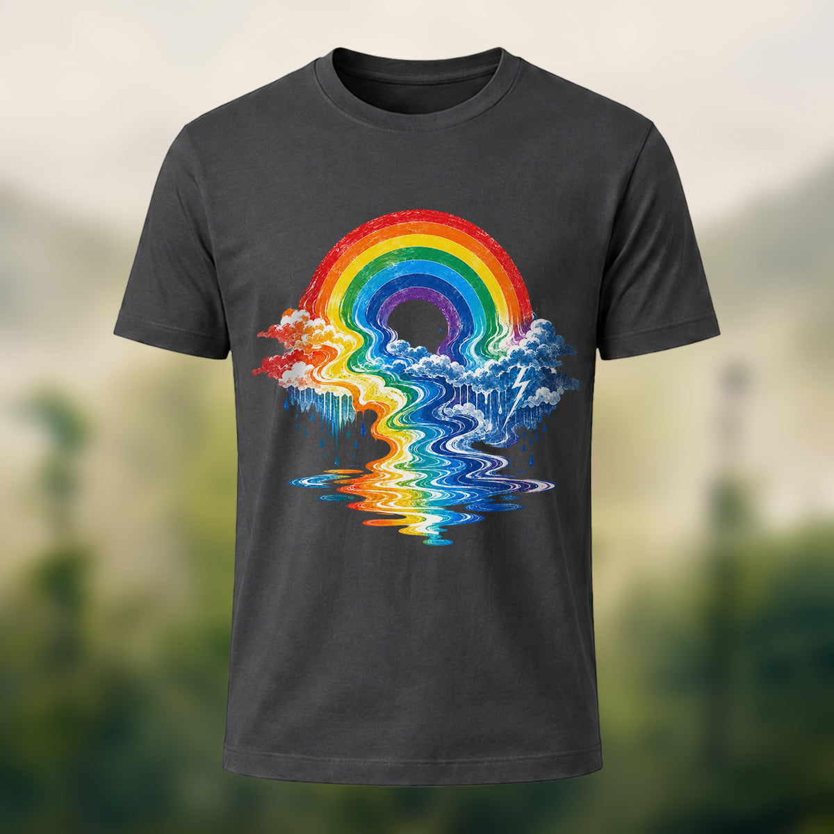 Vivid Rainbow Storm Soft Cotton T-Shirt Charcoal