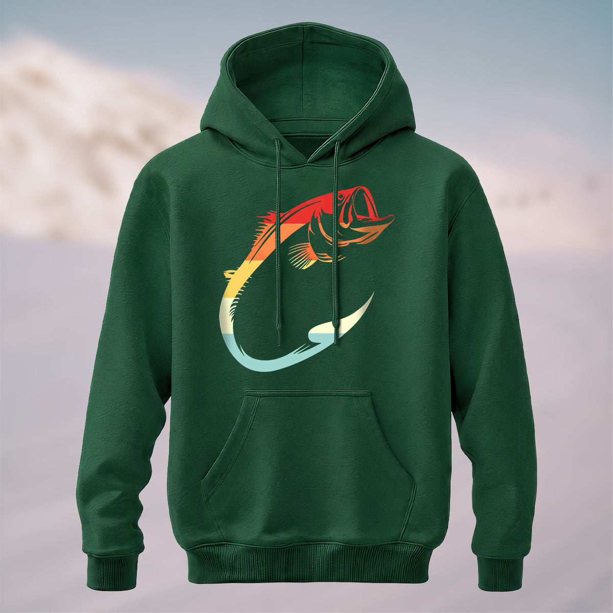 Cotton Made Artistic Angler Hook Hoodie Forest Green