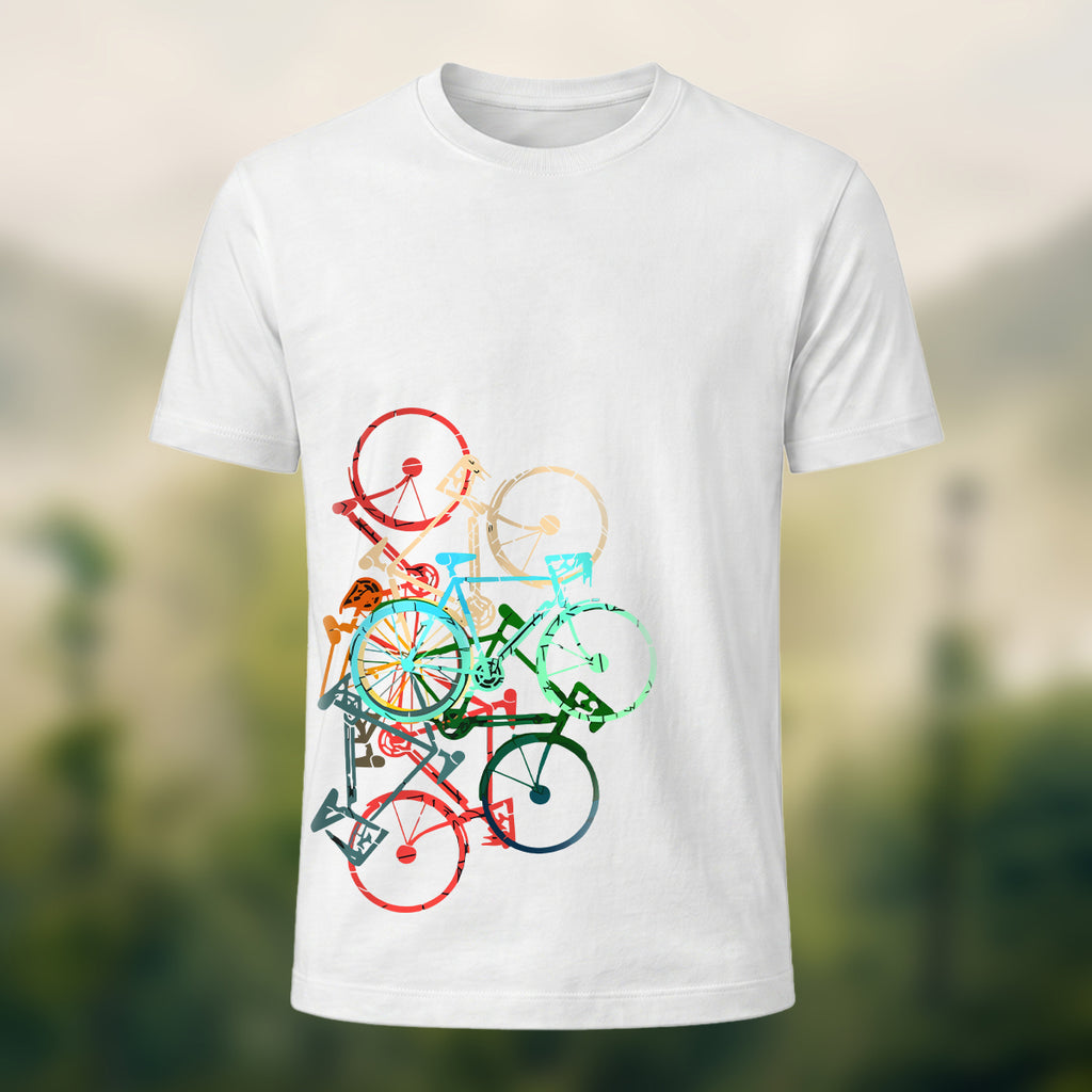 Bicycle-Printed Combed Cotton Casual T-Shirt White