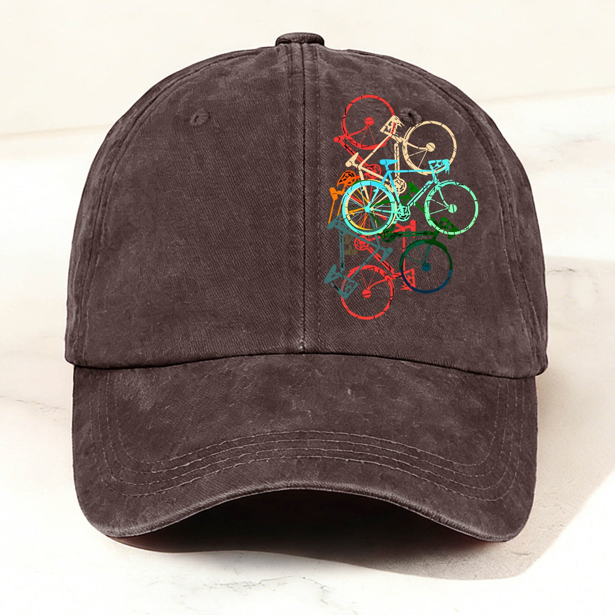 Vintage Colorful Bicycle Baseball Cap Brown