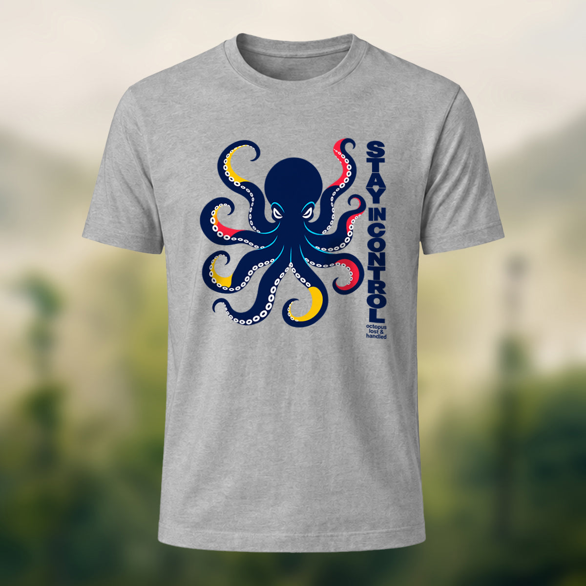 Artistic Oceanic Octopus Soft Cotton T-Shirt Heather Grey