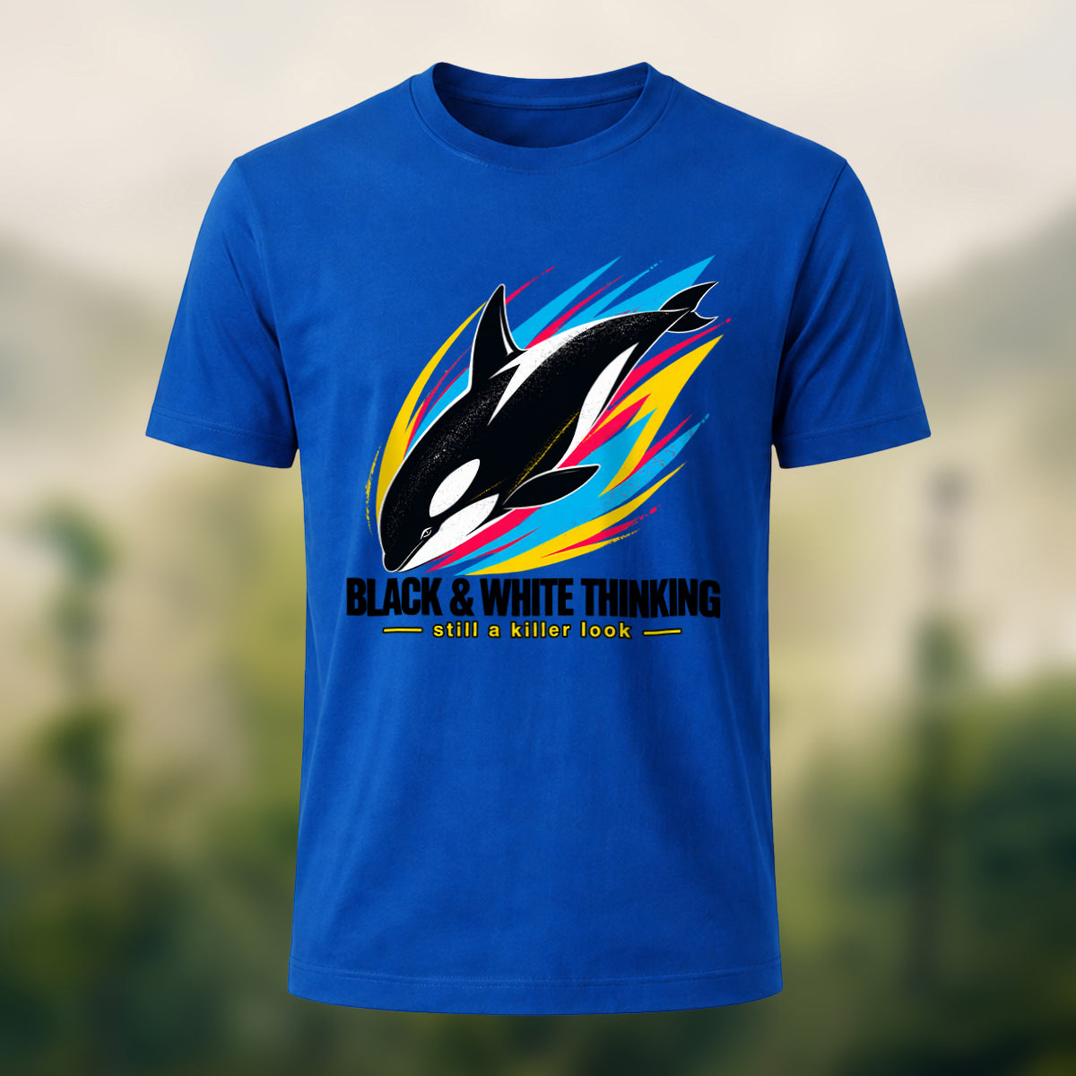 Dynamic Killer Whale Combed Cotton T-Shirt Royal Blue