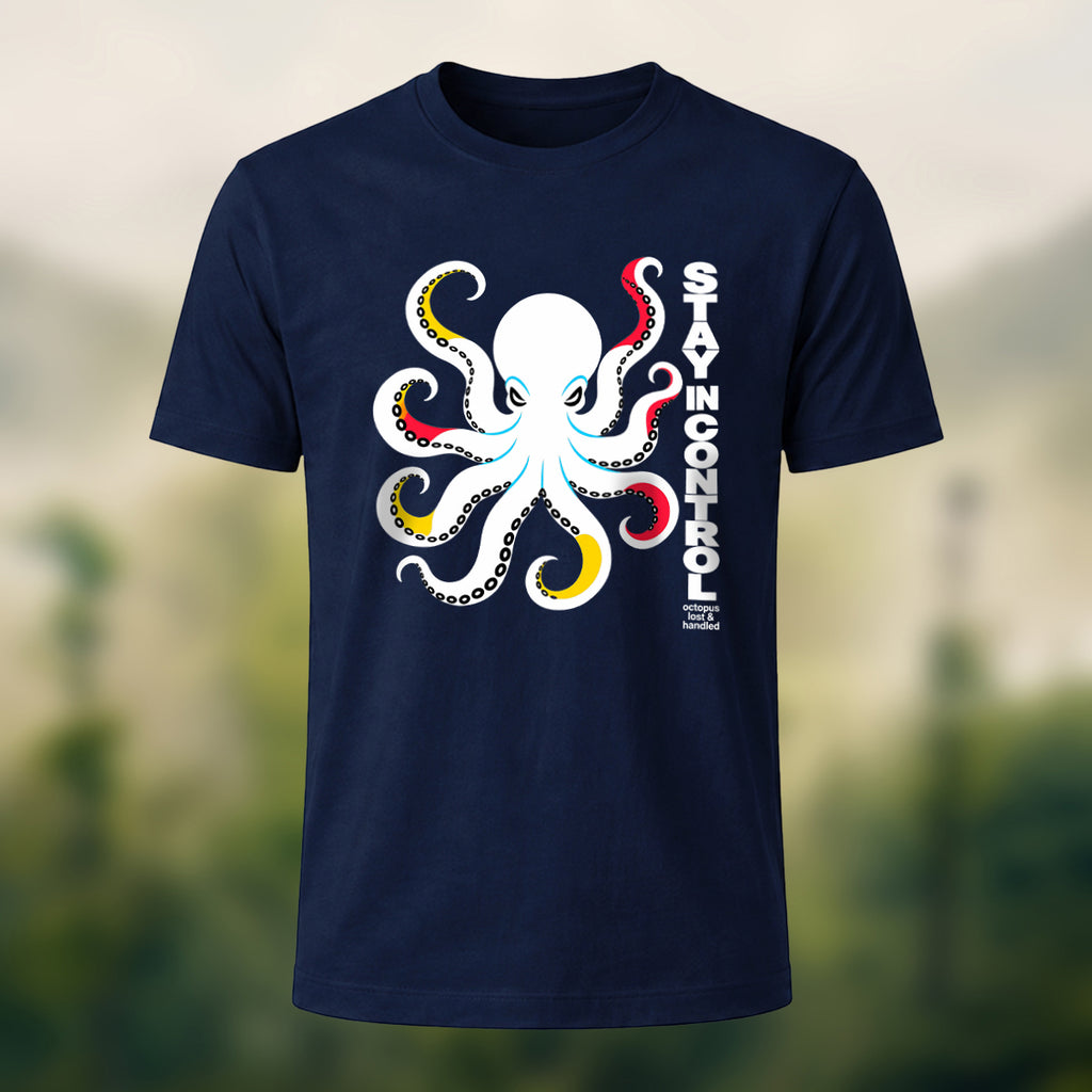 Artistic Oceanic Octopus Soft Cotton T-Shirt Navy