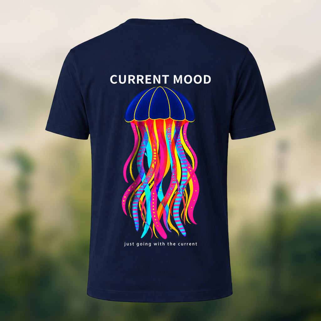 Vibrant Oceanic Jellyfish Premium Cotton T-Shirt Navy