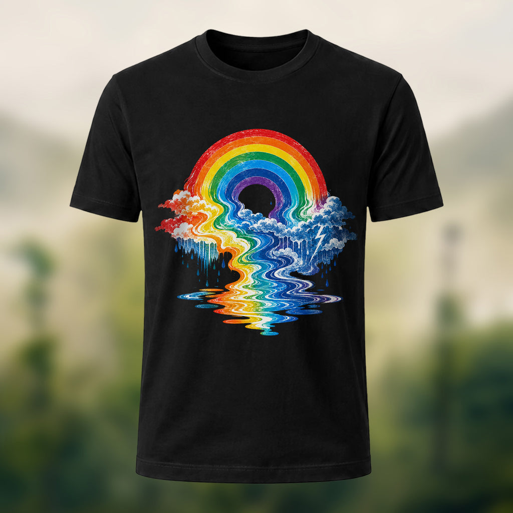 Vivid Rainbow Storm Soft Cotton T-Shirt Black