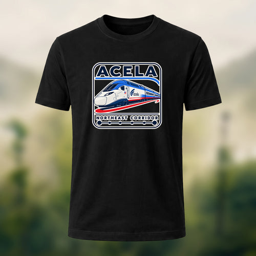 Acela Train Print Combed Cotton T-Shirt Black
