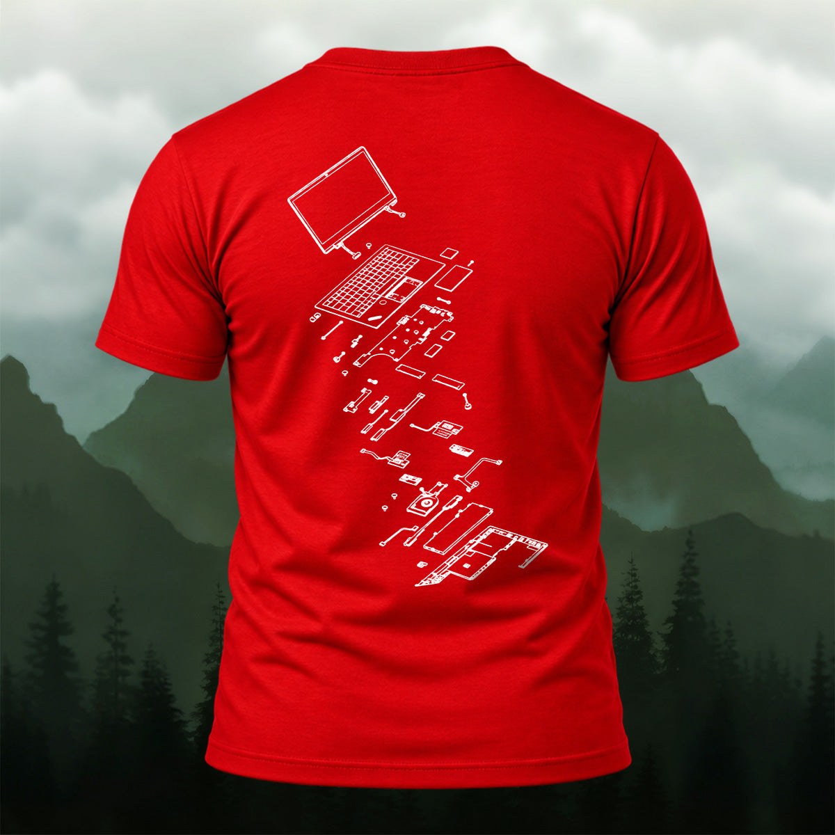 Technical Exploded View Soft Cotton T-Shirt Red