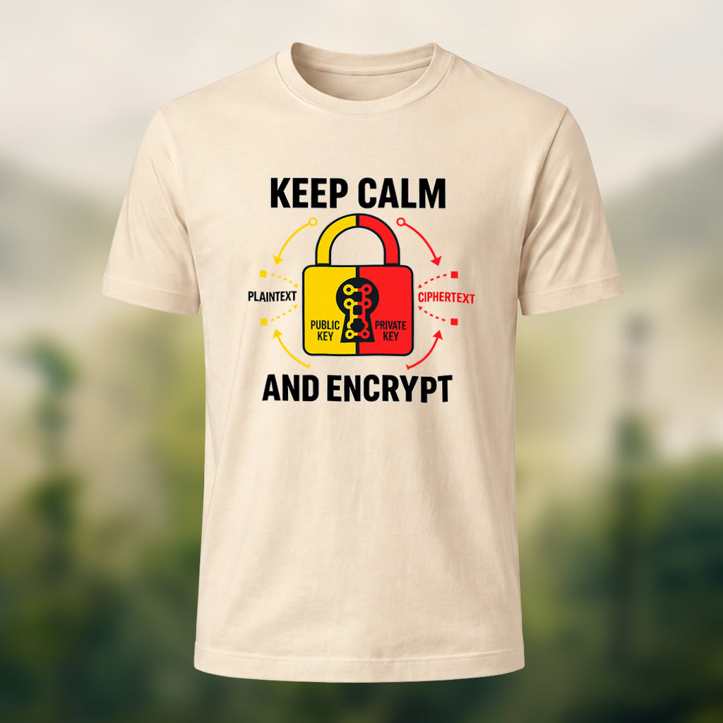 Keep Calm And Encrypt Print Casual Cotton T-Shirt Beige