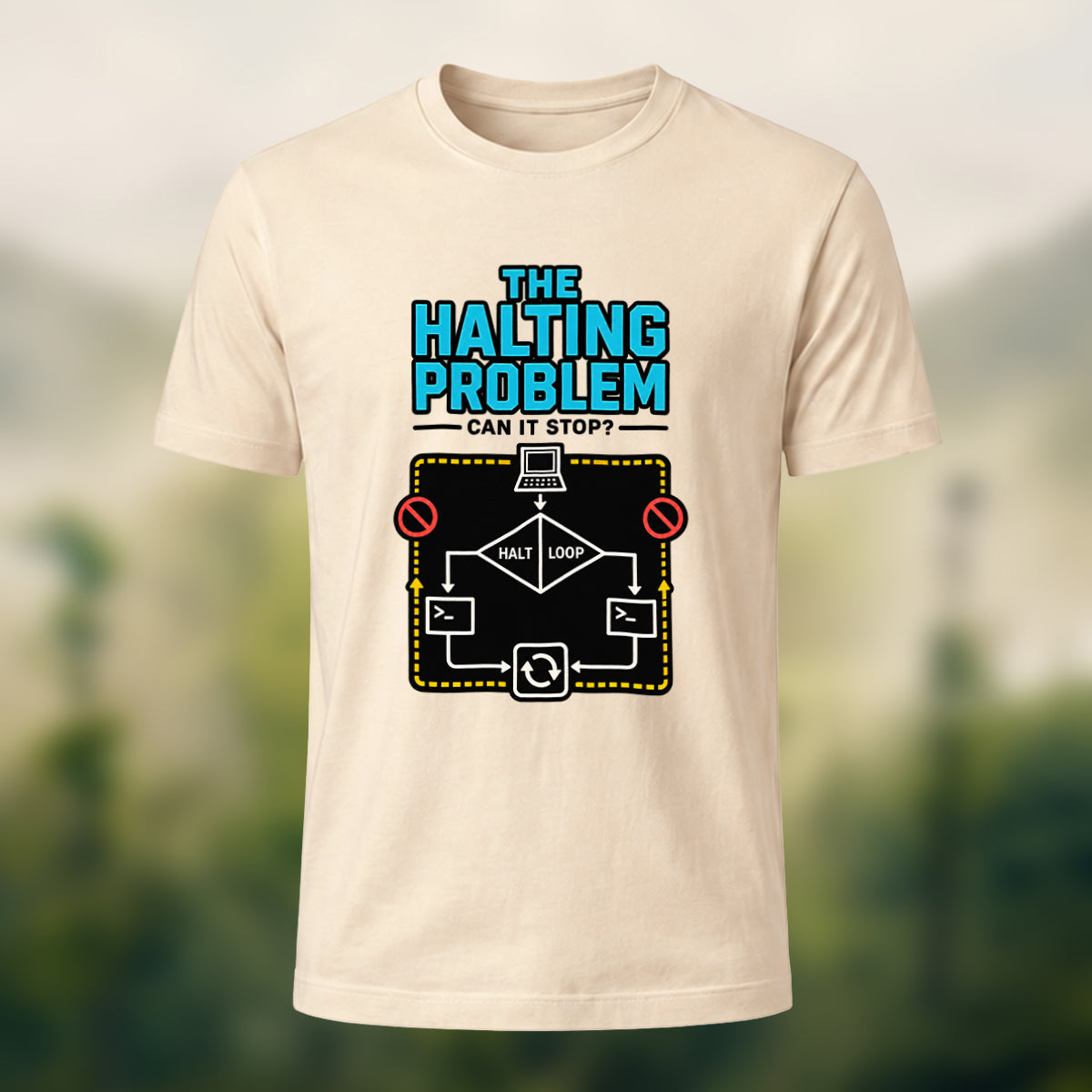 Halting Problem Print Casual Premium Cotton T-Shirt Beige