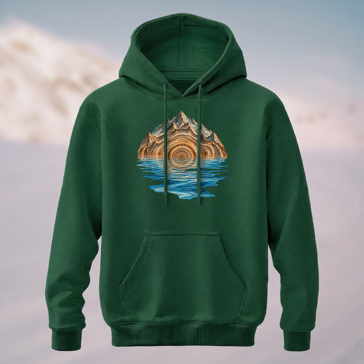Cotton Made Natural Tree Ring Reflection Hoodie Forest Green