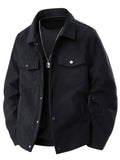 Corduroy Single-Breasted Casual Pockets Jacket Black