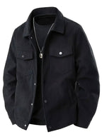 Corduroy Single-Breasted Casual Pockets Jacket Black