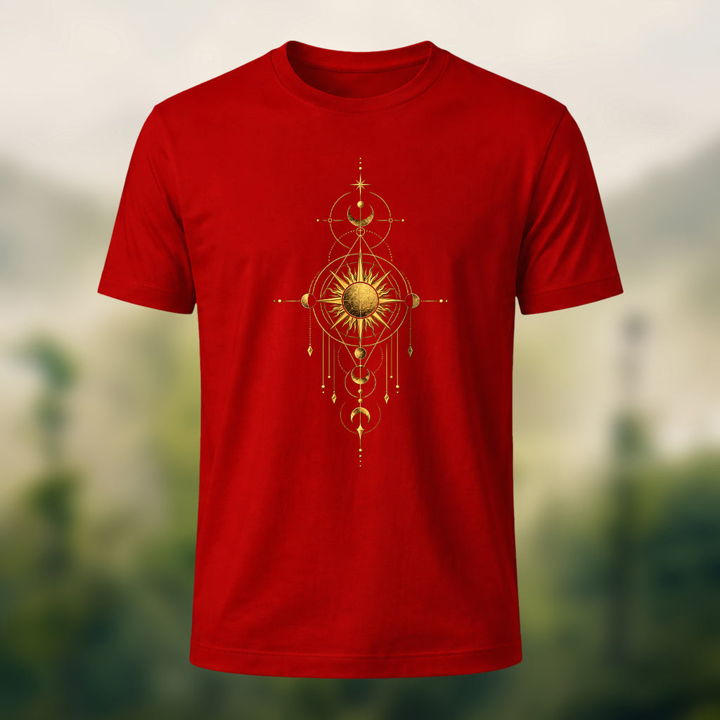Mystical Sun Print Premium Cotton T-Shirt Red