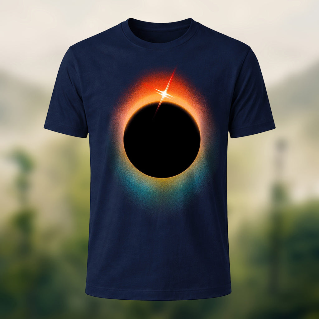 DTG Minimal Solar Eclipse Print Combed Cotton T-Shirt Navy