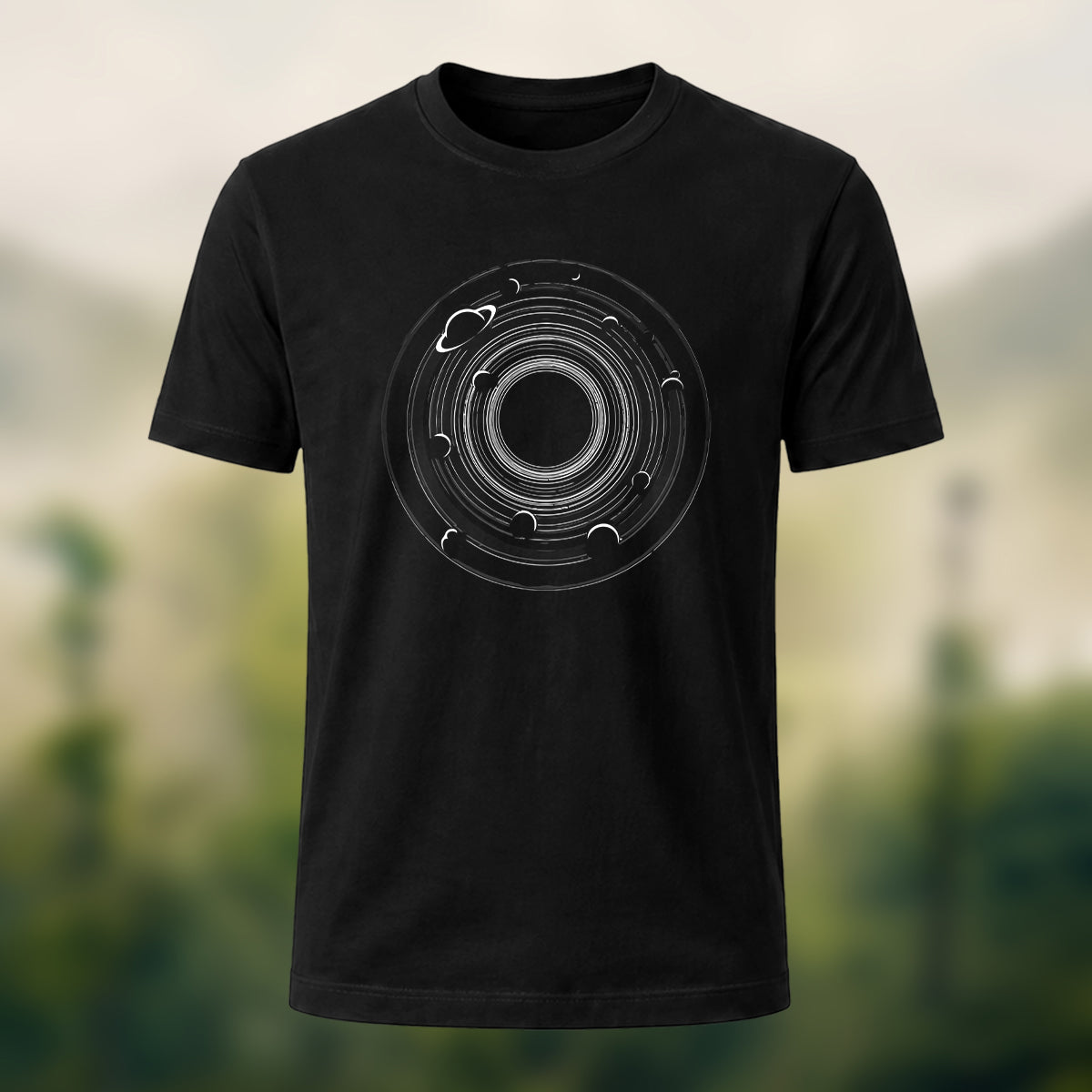 Cosmic Black Hole Printed Casual Soft Cotton T-Shirt Black