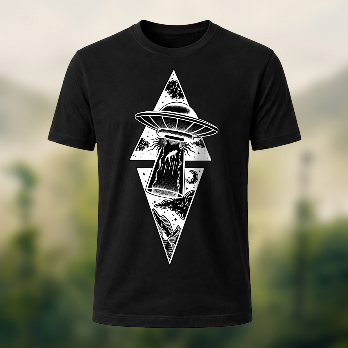 Vintage Celestial UFO Premium Cotton T-Shirt Black