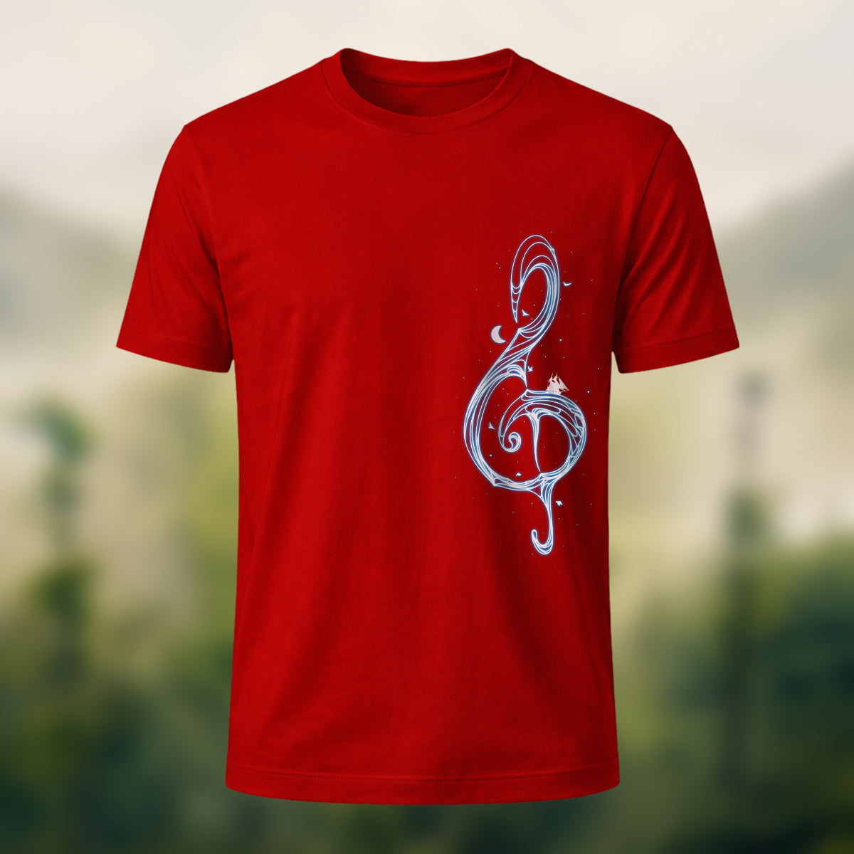 Musical Note Print Casual Soft Cotton T-Shirt Red