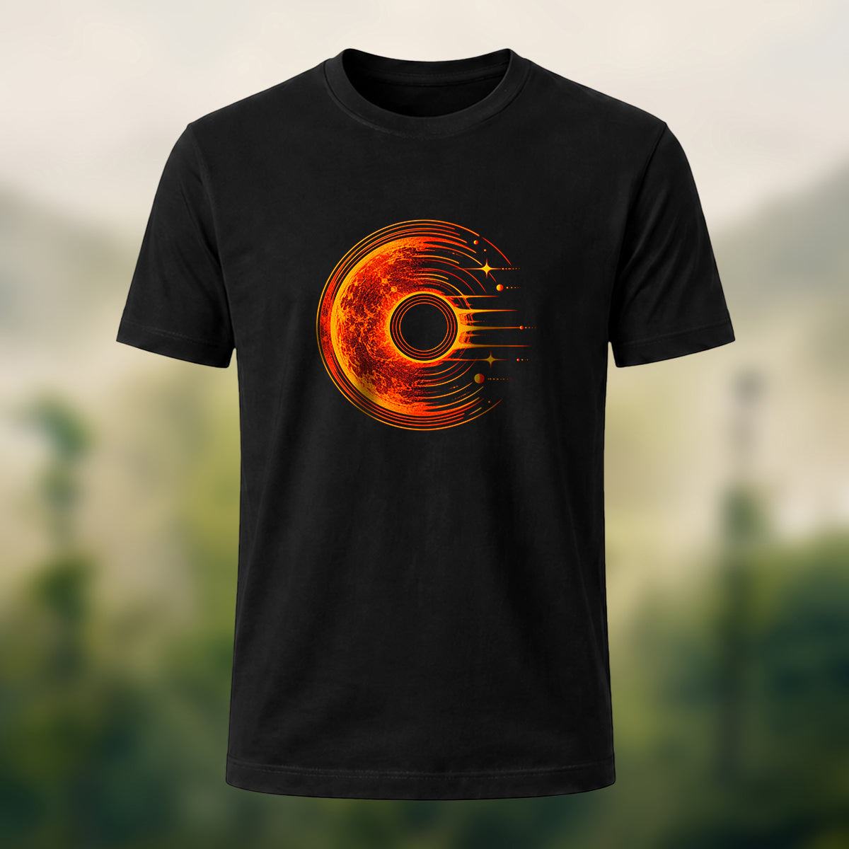 Solar Flare Print Combed Cotton T-Shirt Black