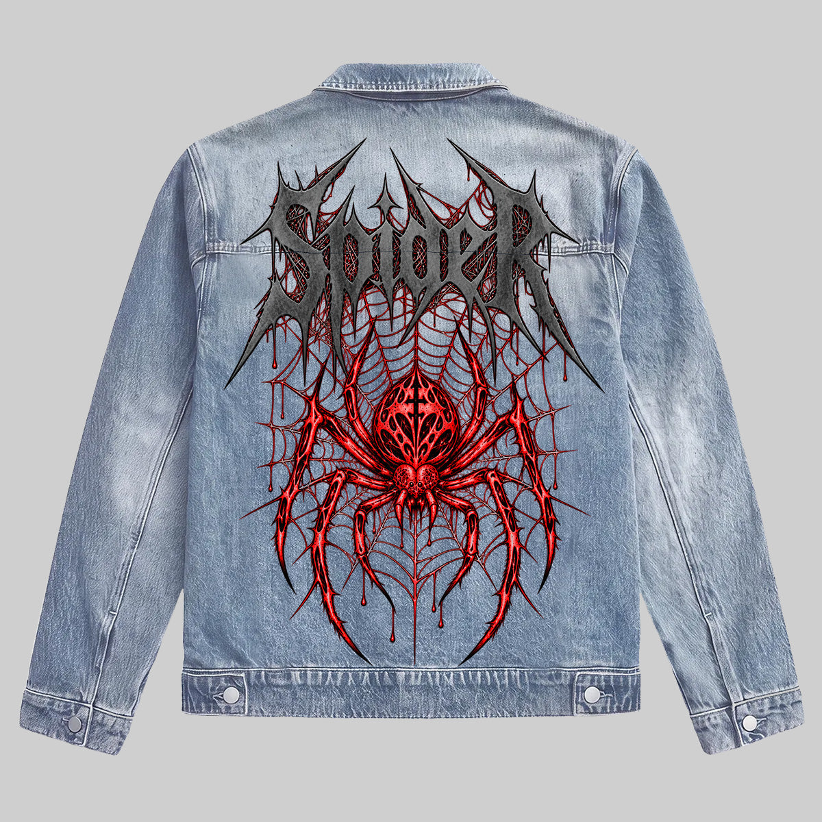 Intricate Gothic Spider Denim Jacket Sky