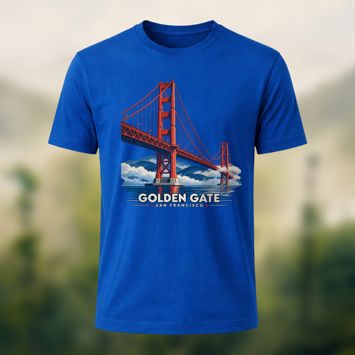 Vintage Golden Gate Bridge Cotton T-Shirt Royal Blue