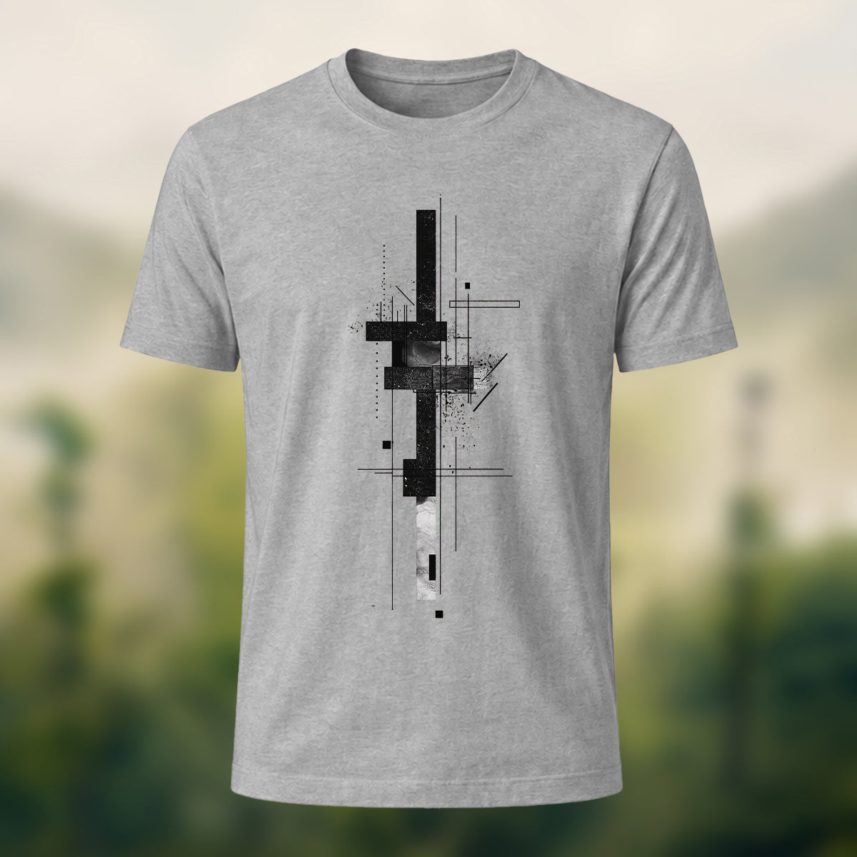 Minimalist Geometric Print Casual Cotton T-Shirt Heather Grey